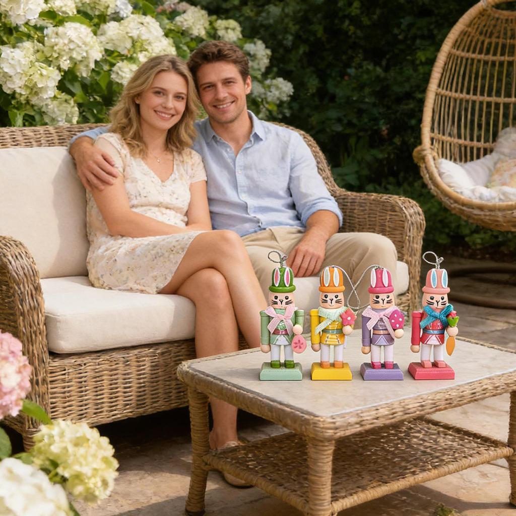 Easter Nutcracker 4 Pieces Wooden Easter Photo Props 4.1 Inches Rabbit Statue For Workplace Home Bedroom Mantel Holiday