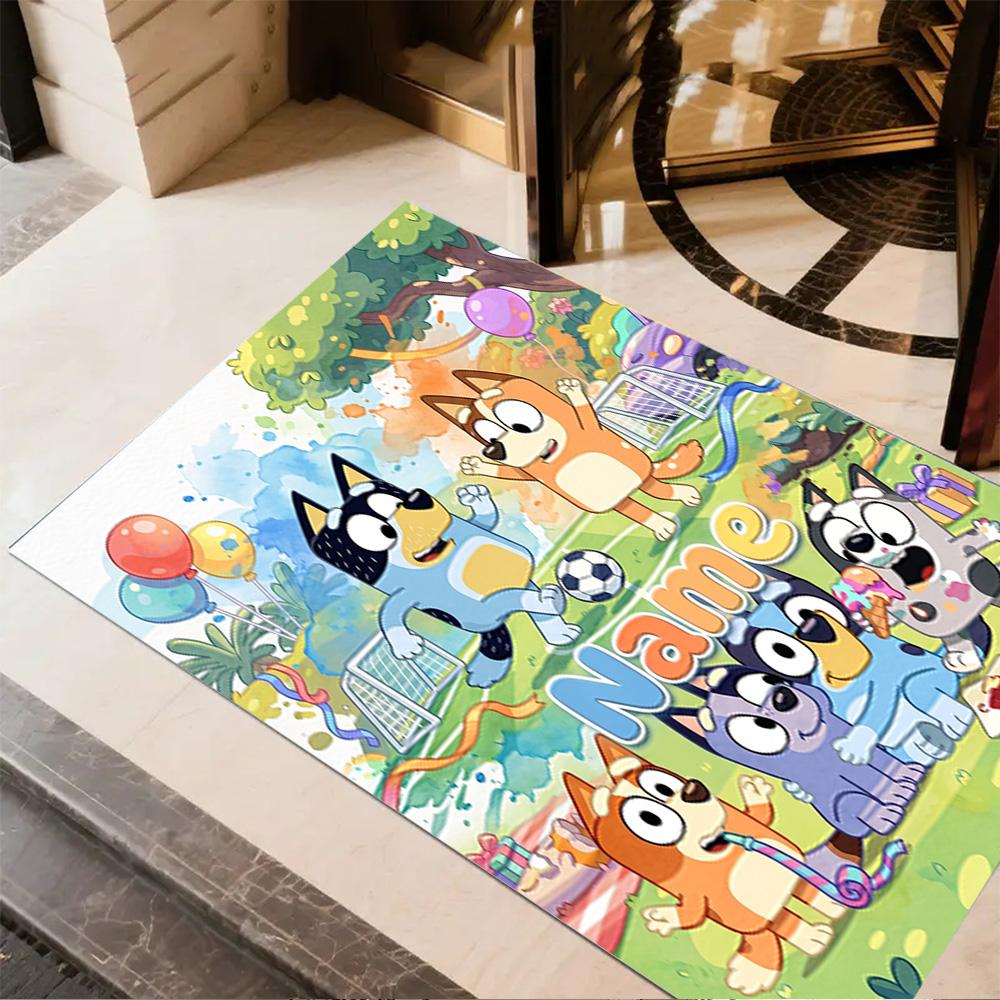 Blue Dog Soccer Fun Customize Text Floor Rug Office Rug Perfect for Balcony Entryway Kitchen Outdoor Anti-slip Rug Office Home Decor