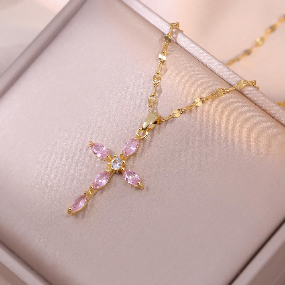 Copper Micro-inlaid Zircon Cross Zircon Pendant Necklace Temperament Light Luxury Niche Design Sense Clavicle Chain