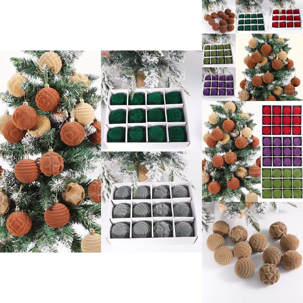 Vibrant 6cm Velvet Christmas Ornaments Set Of 12 Colorful Plastic Tree Decorations