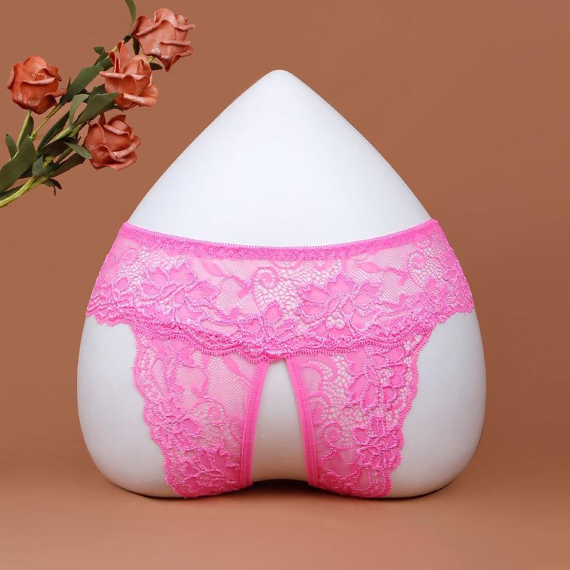 6 Colors Floral Lace Transparent Underpants Women Sexy Open Crotch Insertable Thongs Plus Size Low Waist Underwear Briefs
