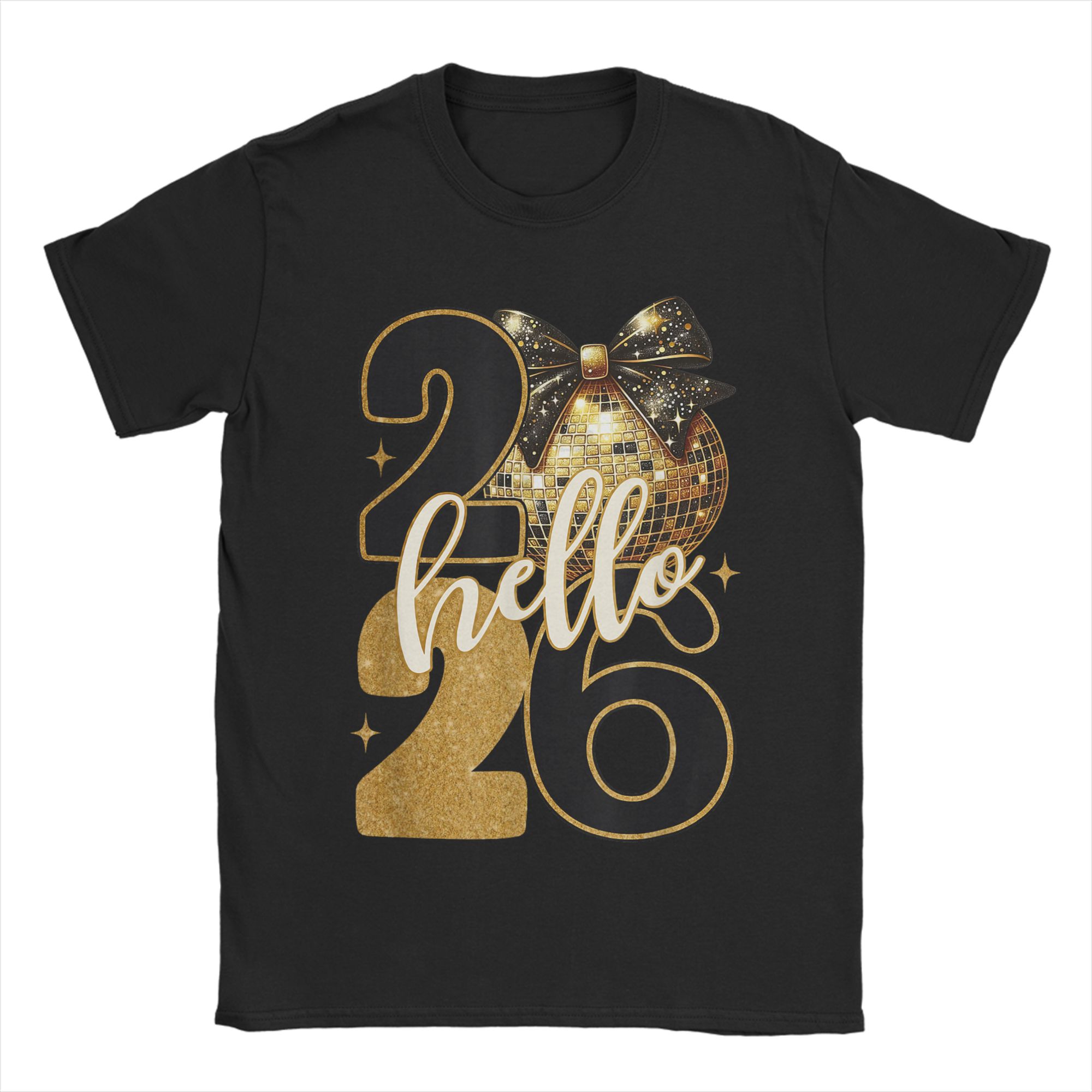Hello 26 Disco Ball Bow Glitter T-shirt S