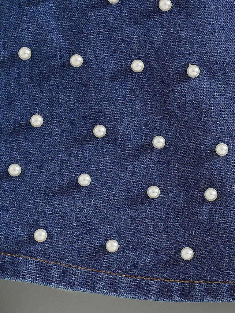 2025 Rüschen-Patchwork-Oberteil und Jeans-Set mit Perlen für Mädchen