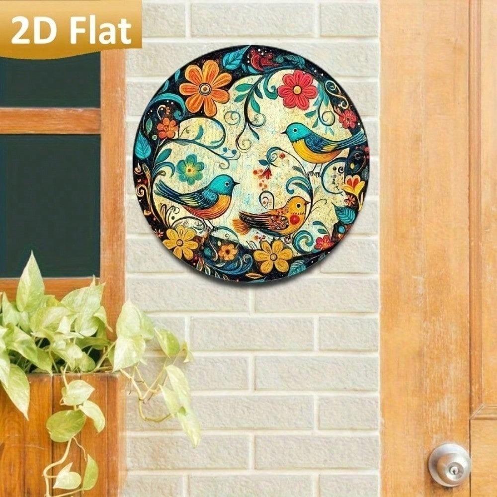 Vintage Tin Sign 8x8 Floral Bird Wall Art, Rustic Metal Decor for Kitchen Bar Cafe