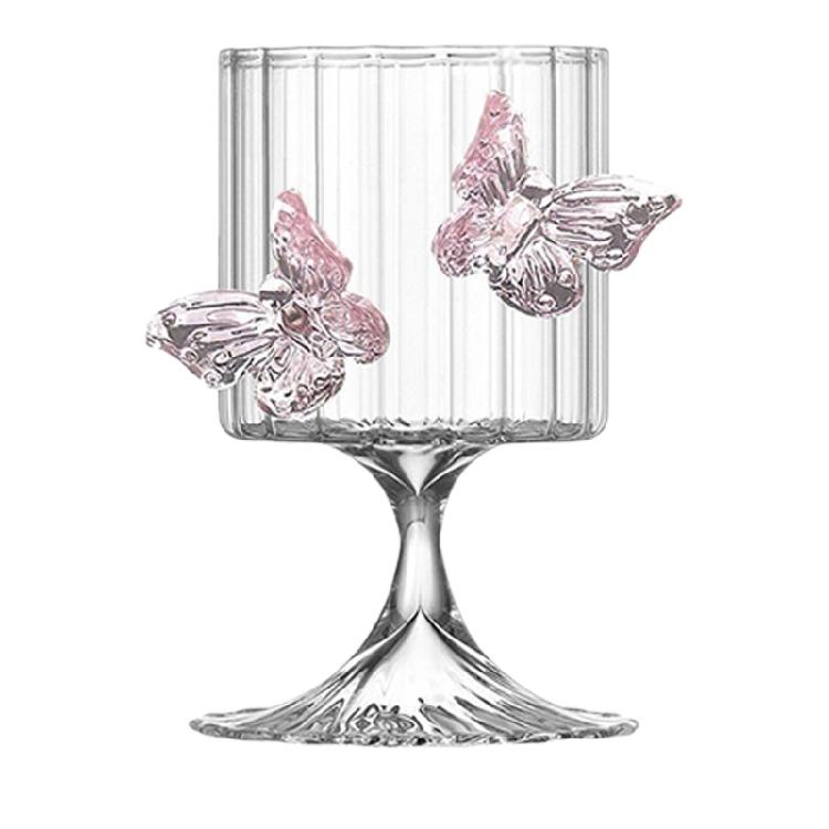 Handcrafted Pink Butterfly Design Glass Cup 250Ml Multipurpose Decorative Jar Drink Cup Great For Office And Home