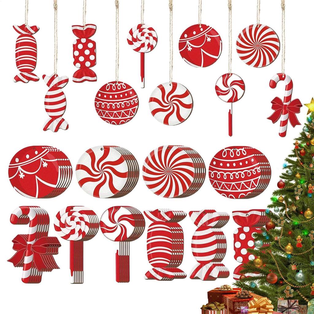 Candy Christmas Tree Decorations 30 Piece Lollipop Cane Wooden Hangable Peppermint Pendants Peppermint Candy Ornaments For