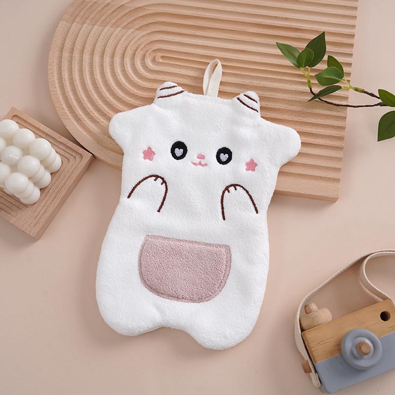 New Arrival Adorable Cartoon Hand Towel Coral Fleece Hanging Handkerchief With Embroidery Ideal For Southeast Asian Kitchens