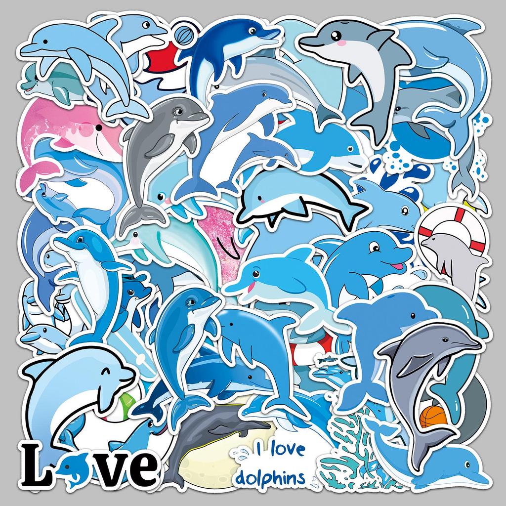 50-Pack Dolphin Luggage, Scooter, Computer, Tablet, and Water Bottle Waterproof Stickers