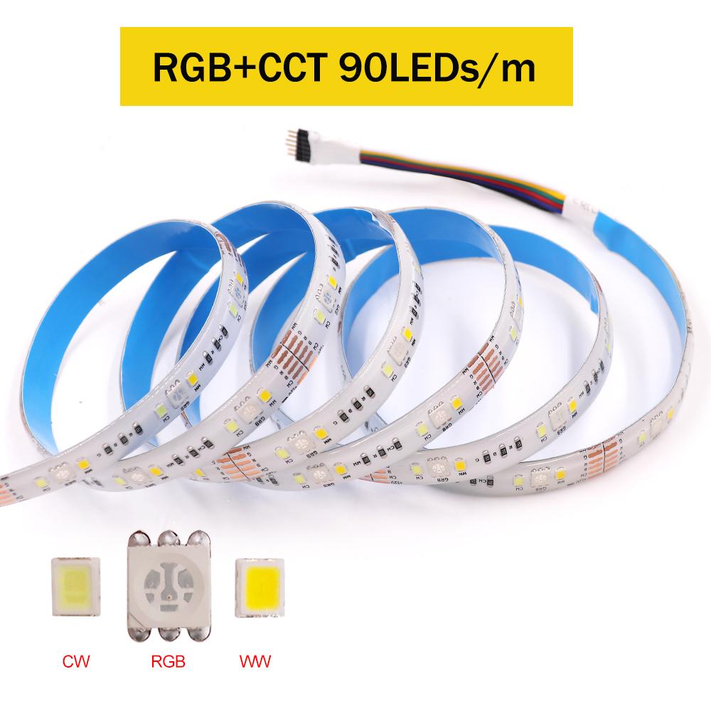 5M RGB+CCT LED Strip Light 12V 24V 5050 2835 Waterproof Flexible Tape 60 90 180 LEDs/M Dual White Changing Decoration