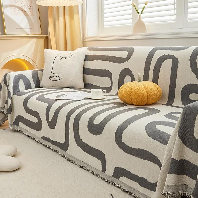 Geometric Printed Sofa Blanket Chenille Dustproof Anti-scratch Sofa Mat for Living Room Multipurpose Furniture Protection Cover