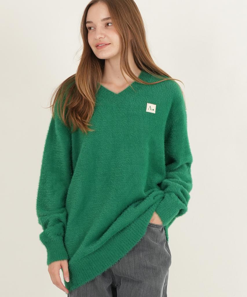 THE-ABON Mohair Oversized V-Neck Knit Gray