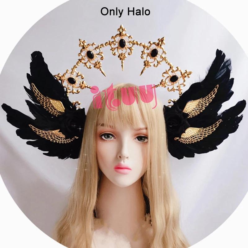 Lolita KC Gothic Black Rose Devil Wings Hair Accessories Sun Godmother's Virgin Mary Apollo Halo Crown Headwear