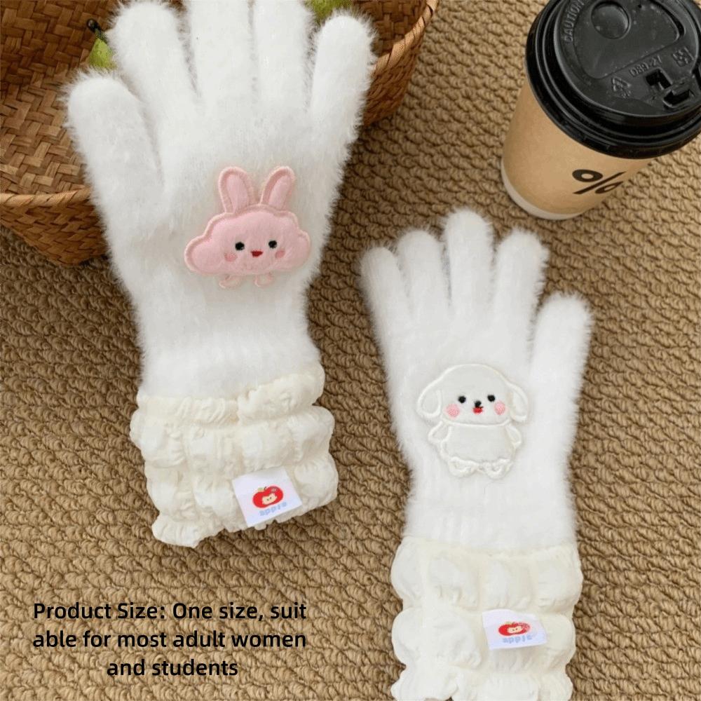 Star Bear Patch Design Full Finger Gloves Thick Plush Winter Gloves  Cold Weather