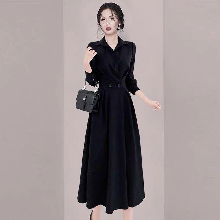 

Платье-рубашка миди из высококачественной французской ткани с рукавами-фонариками, весна, уникальное, шикарное M чёрный