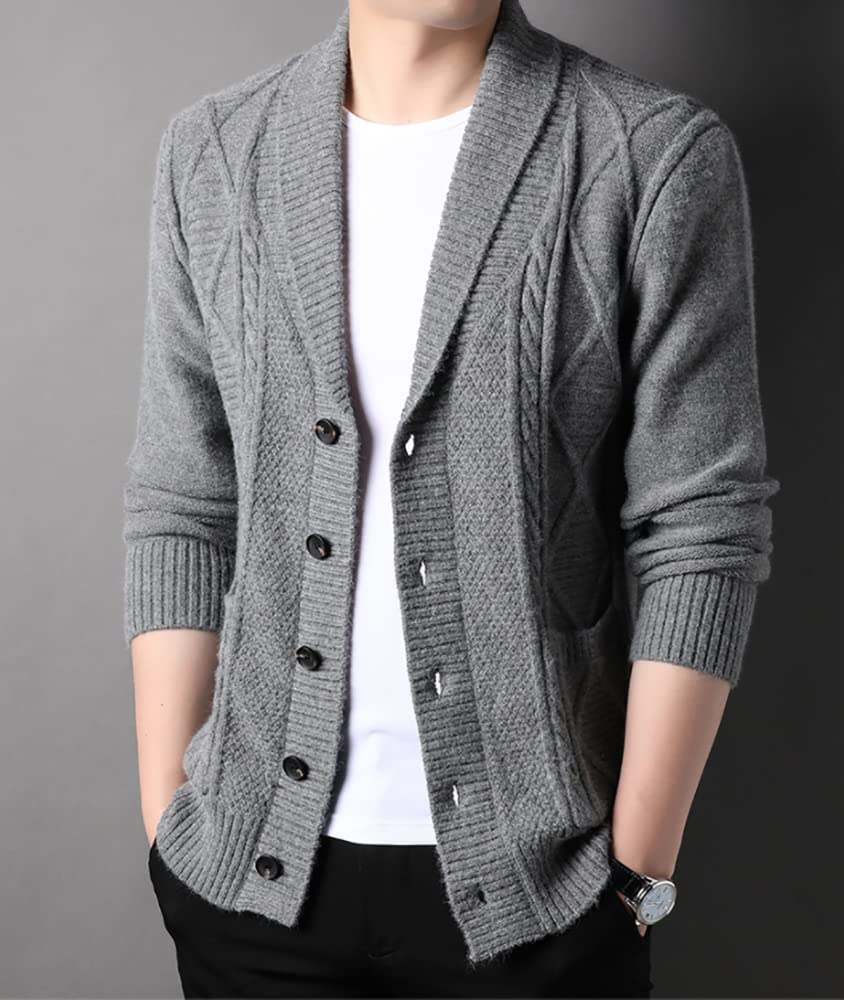 Plus Size Solid Loose Warm Casual Knit Long Dark Grey [foveitaa] Men's Cardigan, Color, Button-Down Sweater, Fit, Knit, Outerwear, Jacket/Coat,