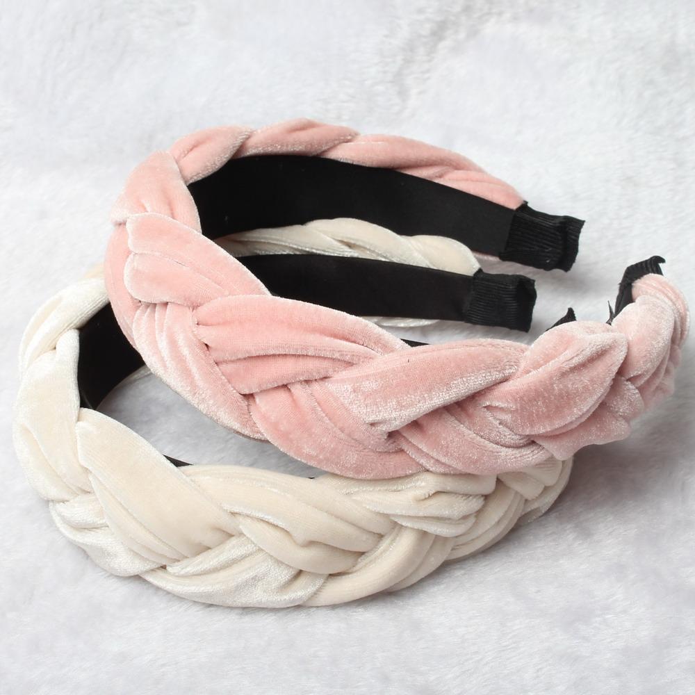Oversized Plaited Velvet Headband For Women Ladies Wide Hairband Solid Color Braid Hair Loop Retro Twist Turban Hair Accessories