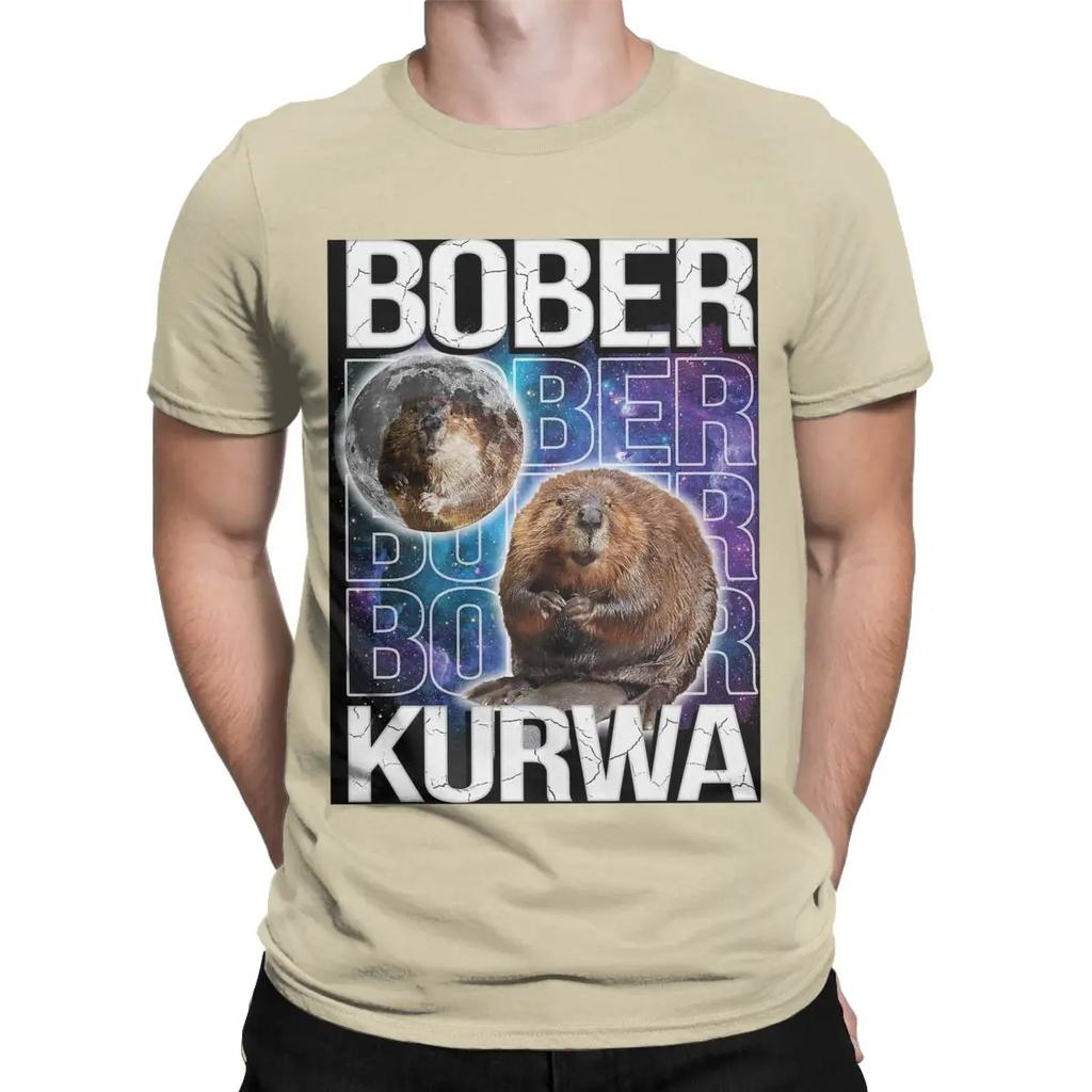Funny Bober Kurwa Funny Beaver Meme Galaxy Universe T-Shirt for Men Round Neck Cotton T Shirts Short Sleeve Tee Shirt Tops