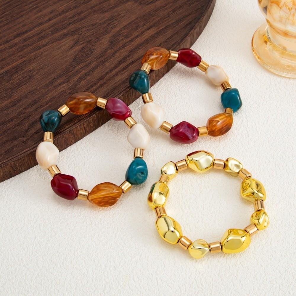 Multi Color Resin Bead Bracelet Irregular Shape Elastic Cord Bracelet Daily Outfit