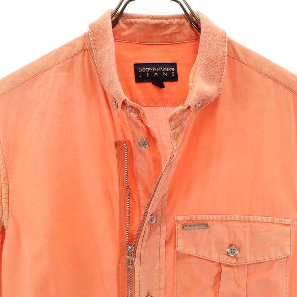 Emporio Armani Short Sleeve Full Zip Button Down Shirt S Orange Series Men's Used
