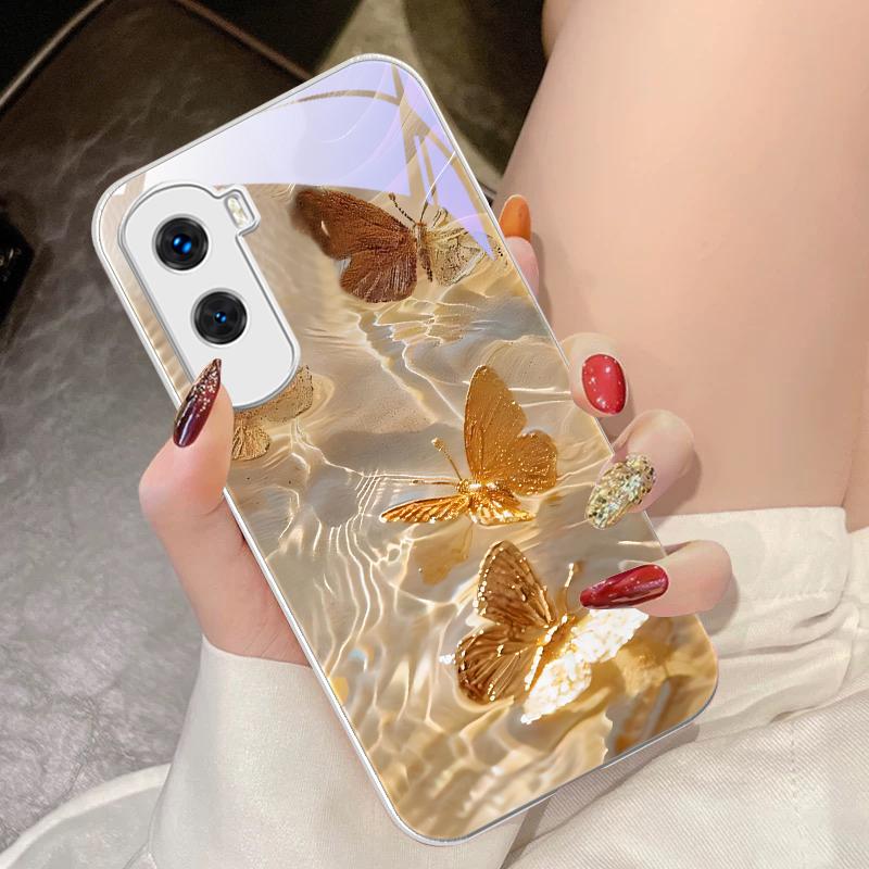 Lucky Butterfly White For Honor 200 90 8X 9X Pro Lite P50 P40 Nova 10 11i P60 Magic4 6 Mate 20 50 Tempered Glass Phone Case