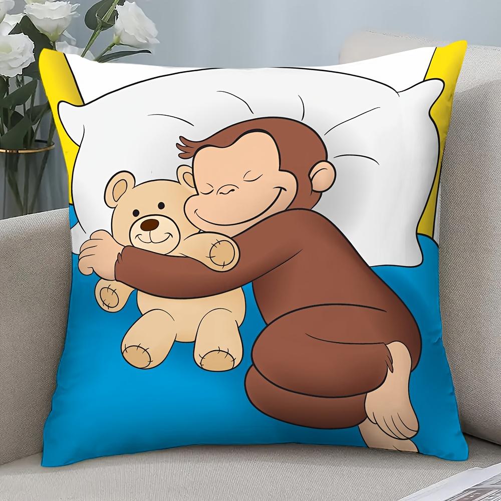 

Cute Monkey Pillow Case Holding Bear Cartoon Art Deco Cushion Cover with Zipper Machine Washable Suitable for Childrens Room 40cmx40cm