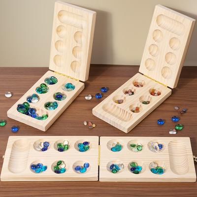 Mancala Brettspiel Set Familienspiele Mehrfarbige Perlen Alter 7+ Holz Zusammenklappbar für Party Geschenk Erwachsener Ganze Familie Jungen Mädchen
