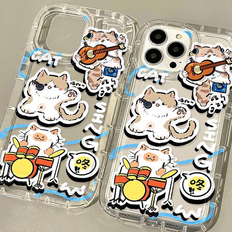 Rock music cat applies to iPhone17ProMax airbag mobile phone case 14Pro Apple 12/16 couple model