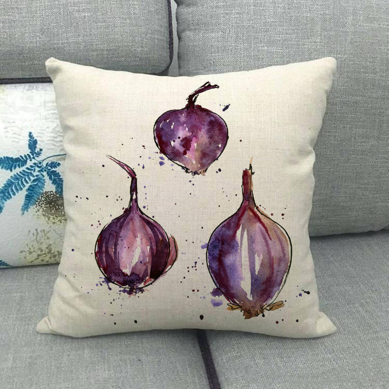 Watercolor Patterns Of Fruits And Vegetables Digital Printing Short Plush Pillow Covers For Sofa Office Cushion Cover Home Goods