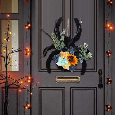Halloween Wreath Pendant, Decorative Artificial Rustic Front Door Decor, Hanging Ornament for