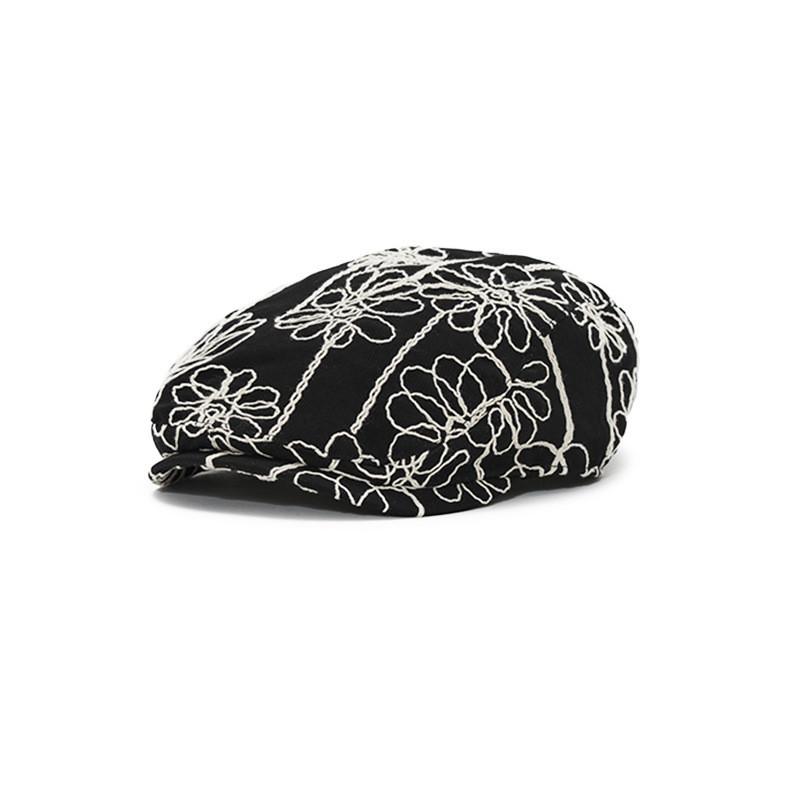Korean Trendy Style Retro Floral Embroidered Beret Hat For Seasons All