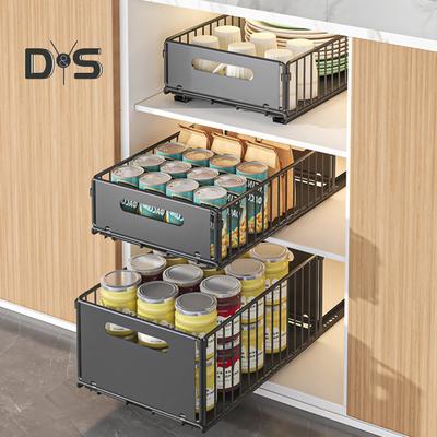 1/2Pcs Organizador de armário extraível Cesta de armazenamento Grande capacidade Forte suporte de carga Fácil instalação Sem broca Gavetas deslizantes Prateleiras de armazenamento
