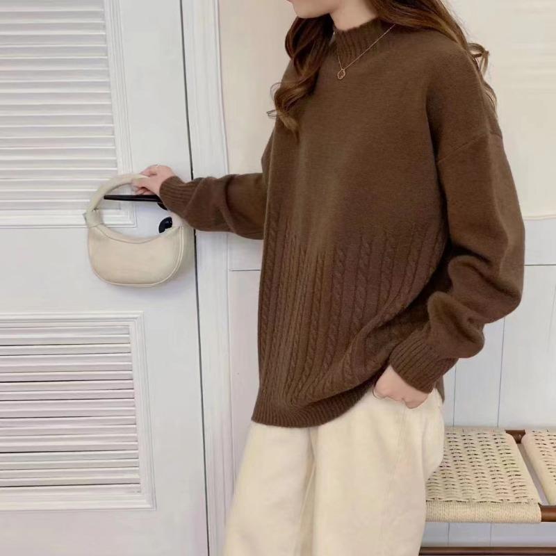 Semi-turtleneck Knitted Sweater with New Autumn and Winter New Twist Simple Lazy Sweater Bottoming Shirt