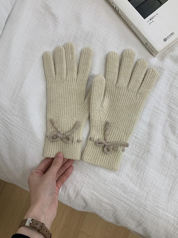 Korean Ins Cute Wool Knitted Wool Five-finger Gloves for Women To Keep Warm In Winter, Can Touch the Screen and Split the Finger Riding Tide