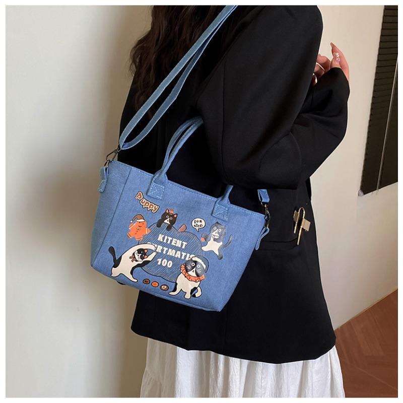 Retro Denim Tote Bag for Women Large Capacity Casual Shoulder Handbag Fashionable Daily Crossbody Bag KTB