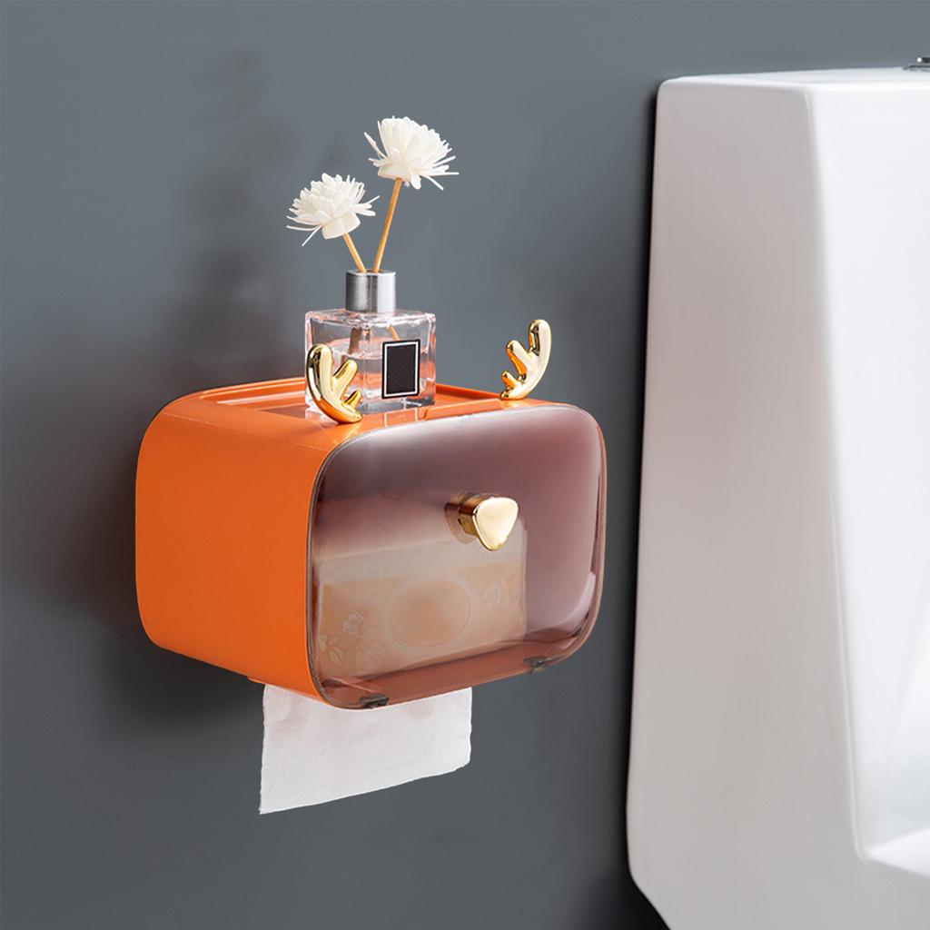 Waterproof Toilet Paper Holder Cute Rod Antlers Transparent Window Adjustable Hanging Wall Mounted Tissue Box