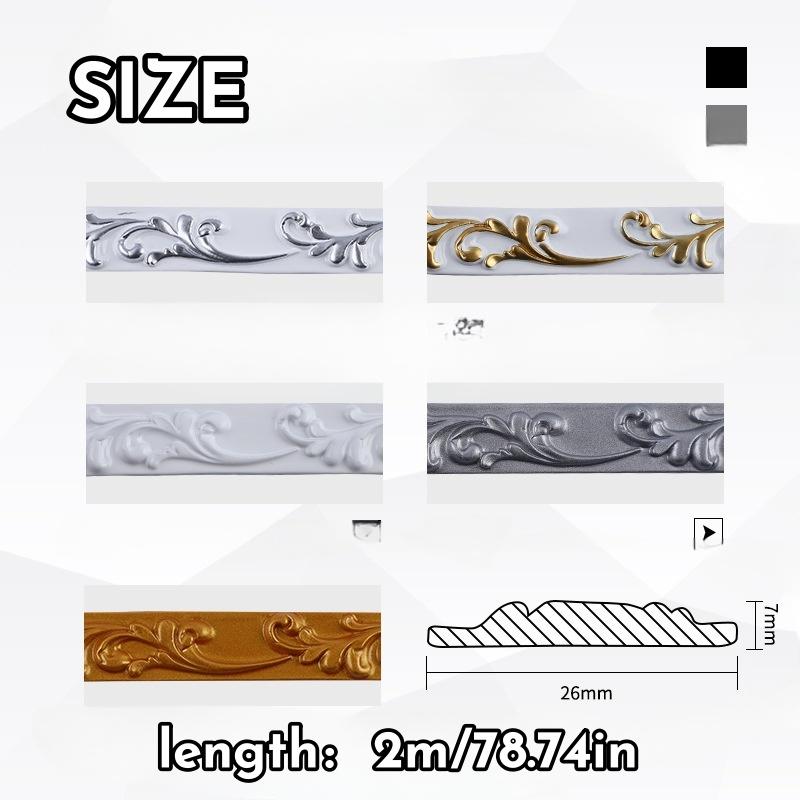 1 pièce 2m/3 mètres PVC 3D Auto-adhésif Décoratif Ligne Souple Plinthe Moulure de Plafond Ligne de Moulure Murale de Fond 3D