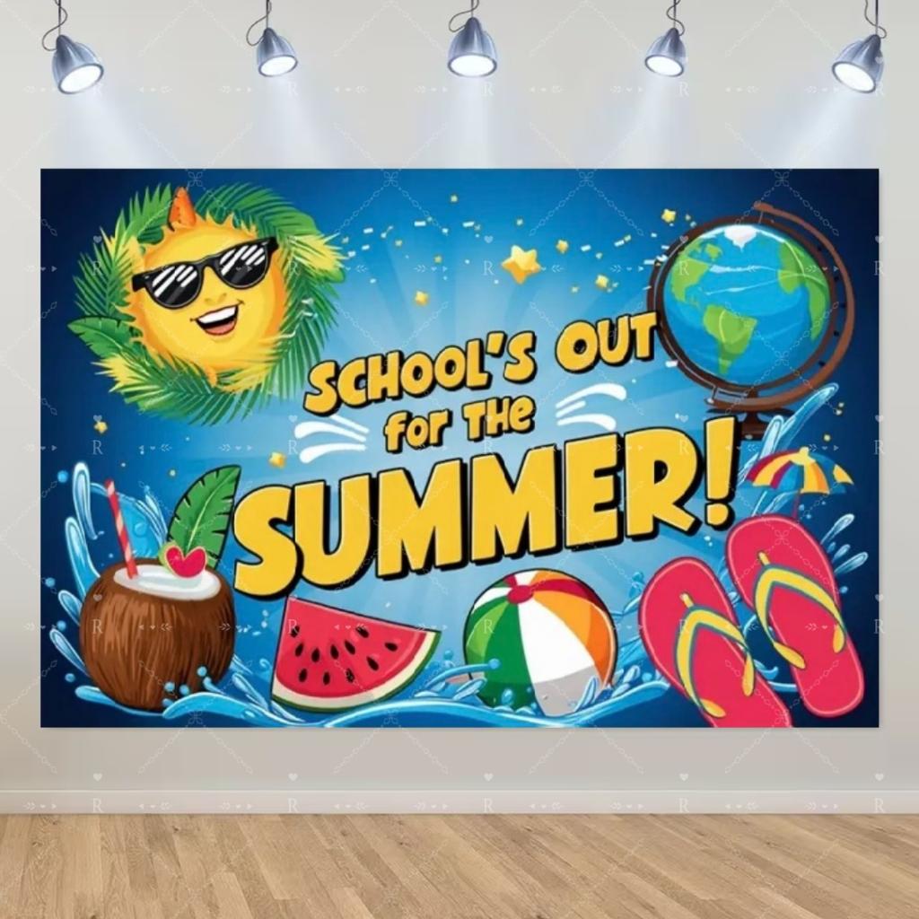 School's Out for Summer Theme Background Summer Pool Party Decoration Backdrop Baby Shower Props Photography Banner Supplies