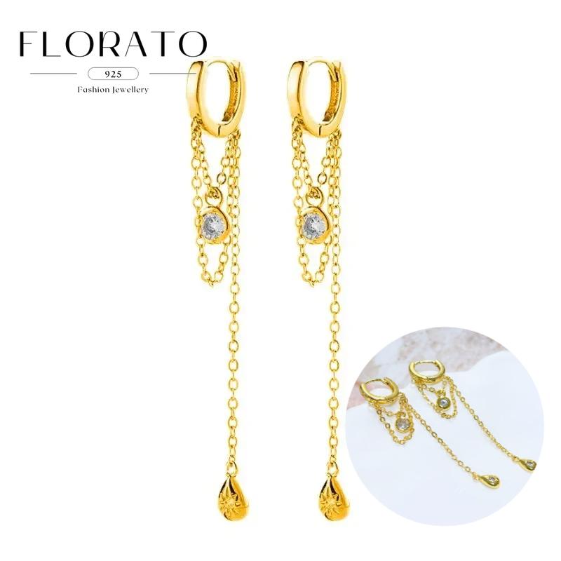 925 Sterling Silver Needle Eight-pointed star/star White Zircon Chain Earrings For Women Tassel Earrings Fashion Party Jewelry