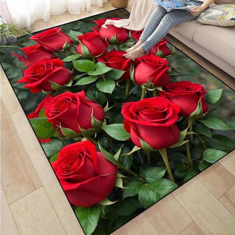 Rose Sunflower Daisy Peach Blossom Carpet Mat Colorful Flower Area Decorative Rugs for Room