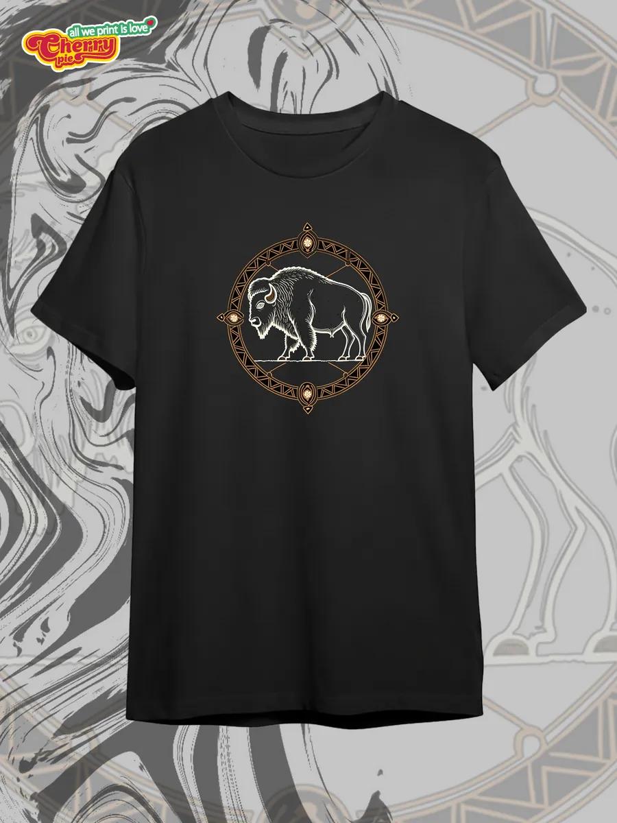 Black T-shirt with Leshy (forest spirit) print S