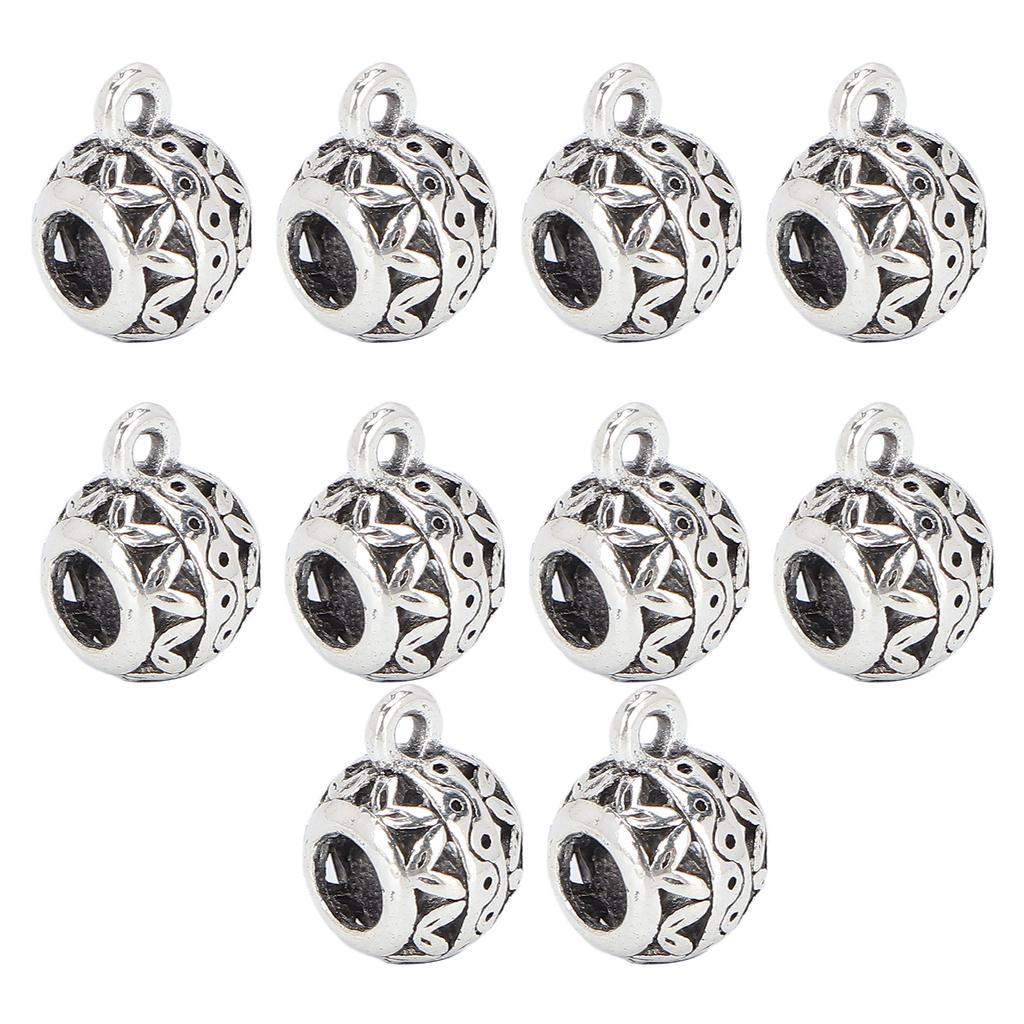 10pcs Hair Braiding Beads Alloy Hollow Large Holes Beard Dreadlocks DIY Bracelet Necklace Rings Silver