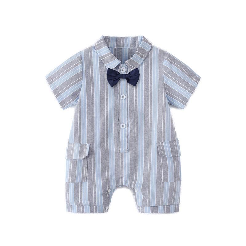 Bawełniany kombinezon niemowlęcy w paski - Kolekcja Lato 2025 dla chłopców