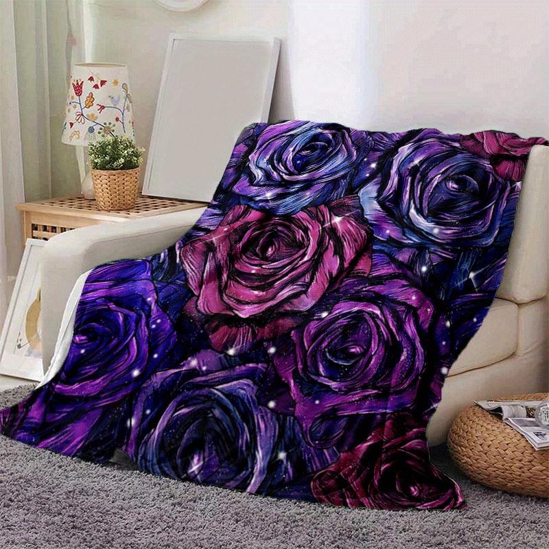 1pc Rose Printing Lightweight Flannel Blanket, Comfortable and Warm Blanket, for Camping Sofa Bed and Couch Office, Gift