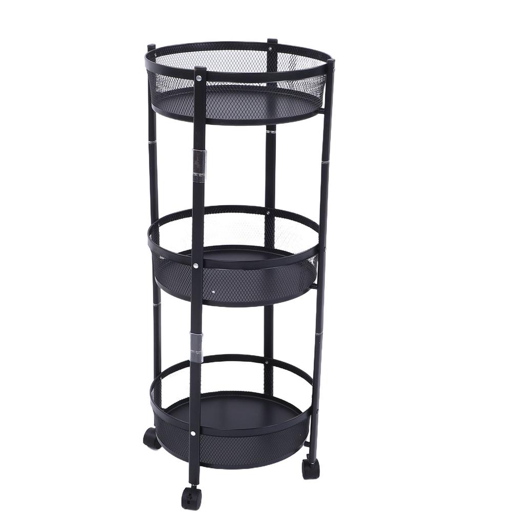 Carrito de Servicio Metálico Giratorio de 3 Niveles Multifuncional Plegable Redondo de Almacenamiento Carrito para Cocina
