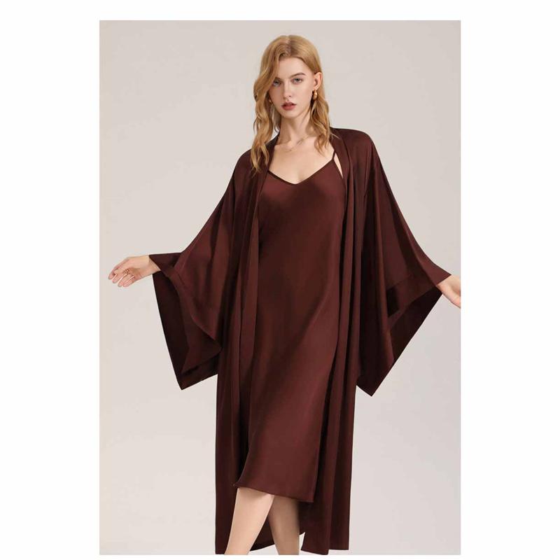 Luxury Satin & Chiffon Sleepwear Set Elegant  Comfortable Sexy Sleeveless Dress + Robe 2-Piece Pajama Loungewear Set
