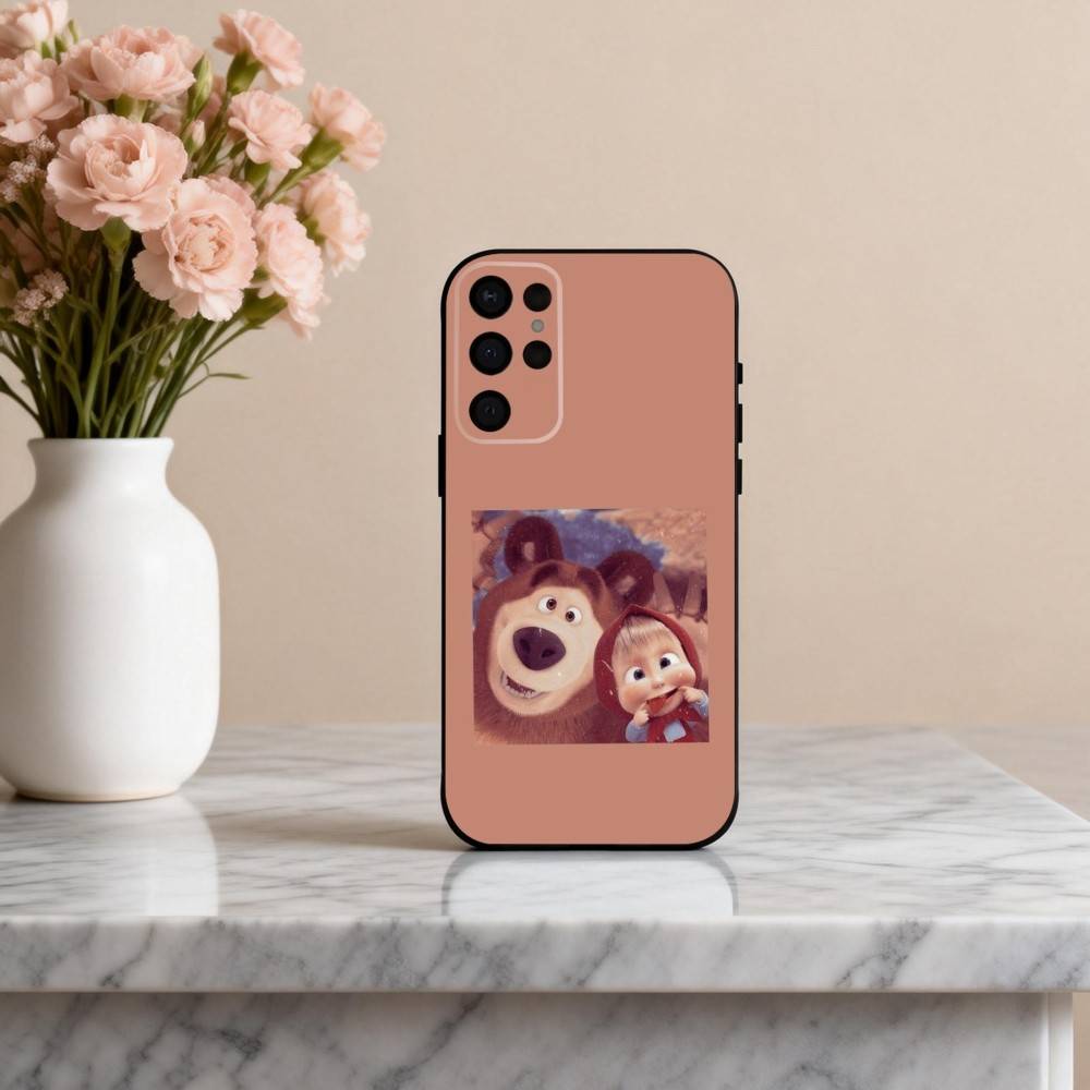 Cute M-Masha and the B-Bears Phone Case For Samsung S25,24,23,22,30,21,10,9,Ultra,Plus,Lite,FE,4,5 G Soft Black Case