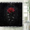 Gothic Red Rose Shower Curtain - Elegant Black Polyester, 3D Floral Design, 12 Hooks, Dramatic Ornate Decor