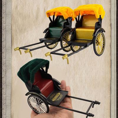 Mini Simulado Retro Rickshaw Modelo Metal Criativo Ornamento Nostálgico Velho Xangai Vintage Velho Carro Liga Modelo de Carro