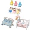 Sylvanian Families Chocolat Rabbit Triplet Care Set + Stroller Spinning Mobile Baby Bed