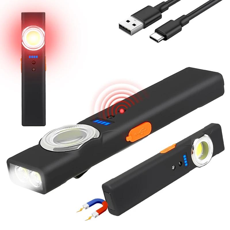 Pocket Outdoor EDC Flashlights Lightweight Mini Rechargeable Dual Light Sorce COB Sensor Light Waterproof Magnetic Tool Light